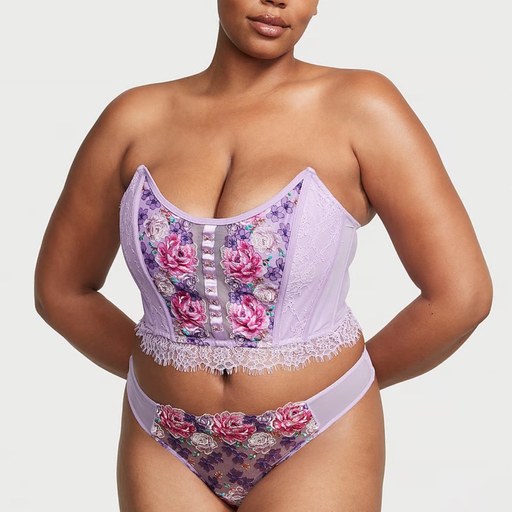 Victory Secret lilac Floral Embroidered Set